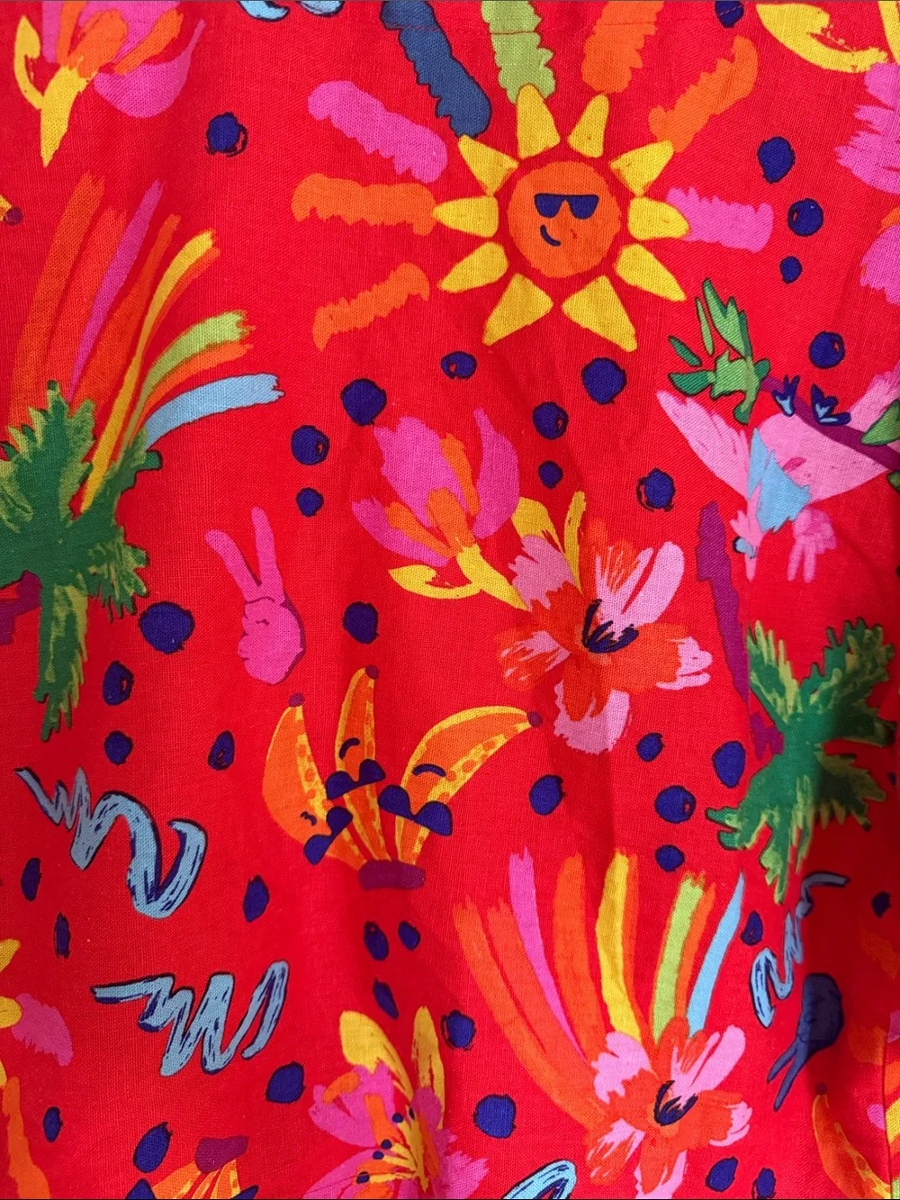 Maison d’ Amelie Bright Red Floral funky Tie-Front Blouse Medium Tropical - Picture 8 of 8